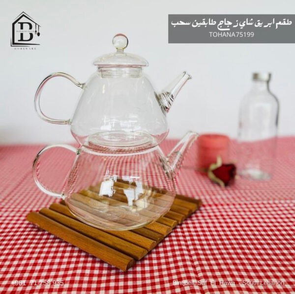 طقم ابريق شاي زجاج طابقين TOHANA